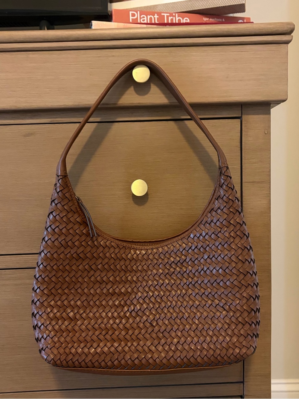 NWOT Rosanna Brown Dragon Woven Genuine Leather Shoulder Bag Baguette Handbag